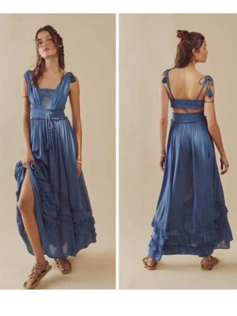NWT Free People Santa Maria Maxi Dress with Crochet Bandeau size XL blue motif